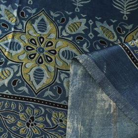 Blue Natural Dyed Mashru Silk Ajrakh Print Fabric