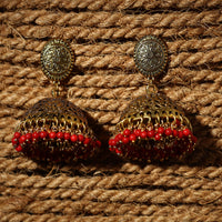 Manvi Golden Handcrafted GS Beaded Jhumki Earrings