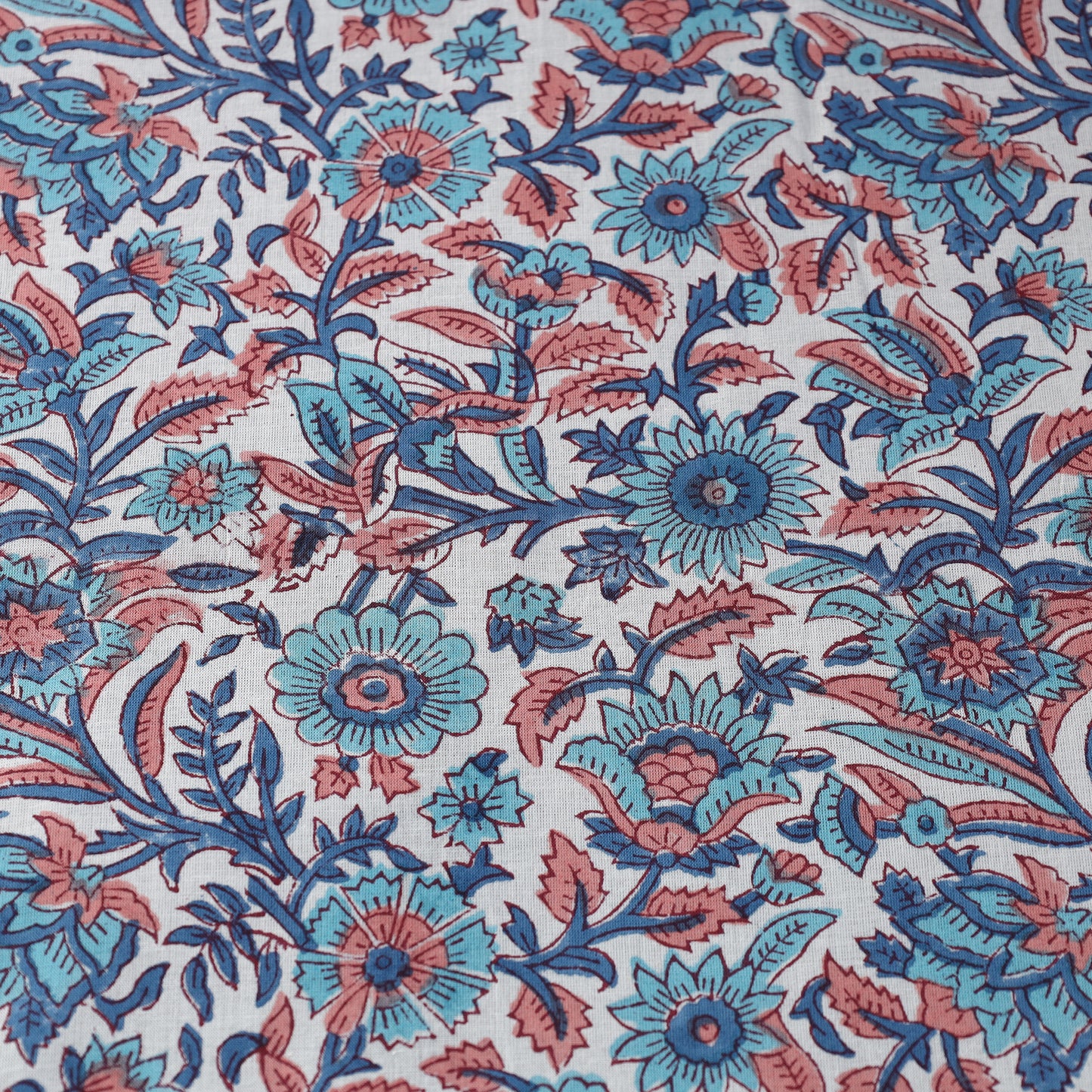 Multicolor - Floral Cluster On White Sanganeri Block Printed Cotton Fabric