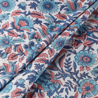 Multicolor - Floral Cluster On White Sanganeri Block Printed Cotton Fabric