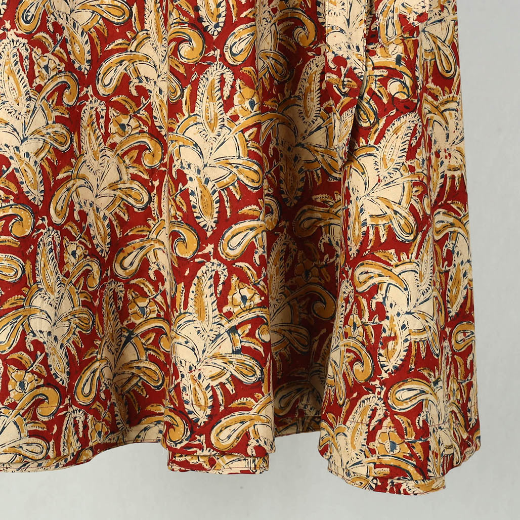 Red - Block Printed Cotton Wrap Around Kalamkari Skirt 10