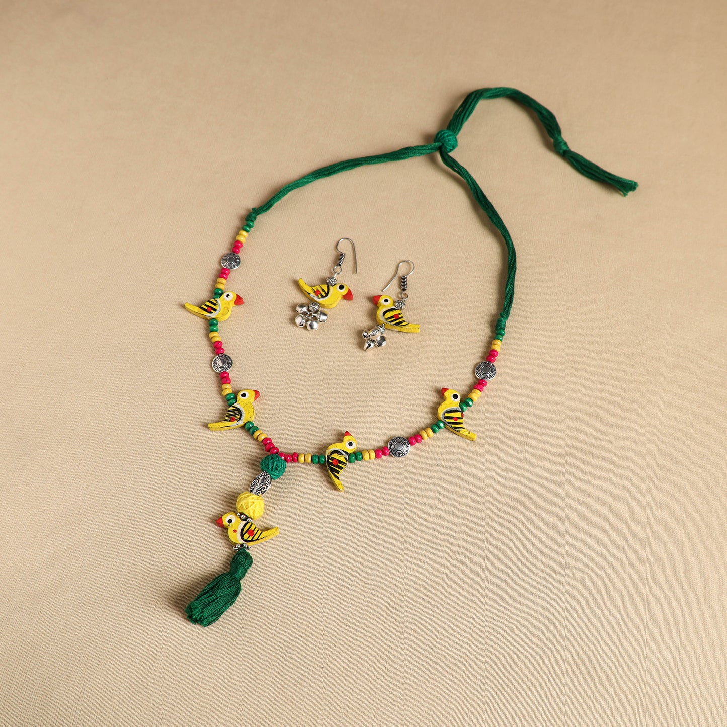 Multicolor - handmade wooden bird beaded necklace set 05