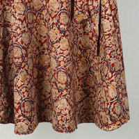 Red - Block Printed Cotton Wrap Around Kalamkari Skirt 12