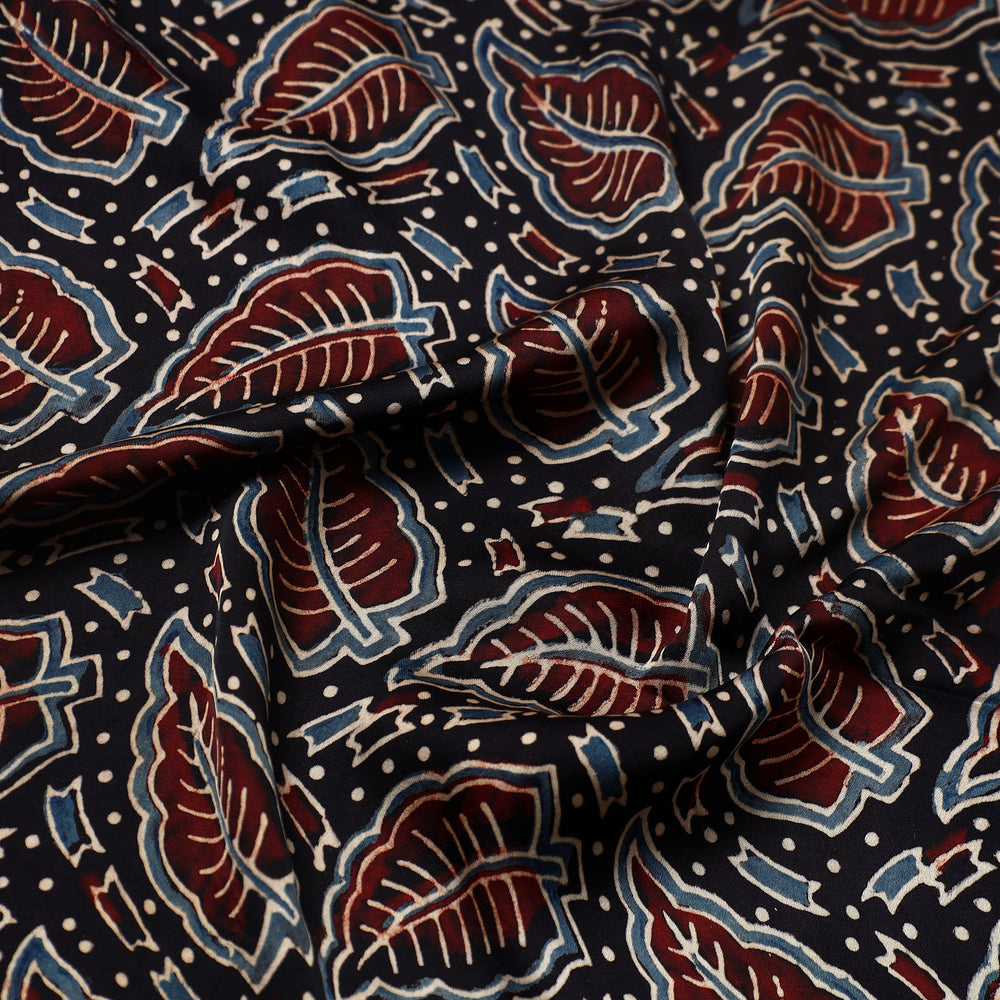 Black - Ajrakh Hand Block Printed Modal Silk Precut Fabric (2 meter) 44