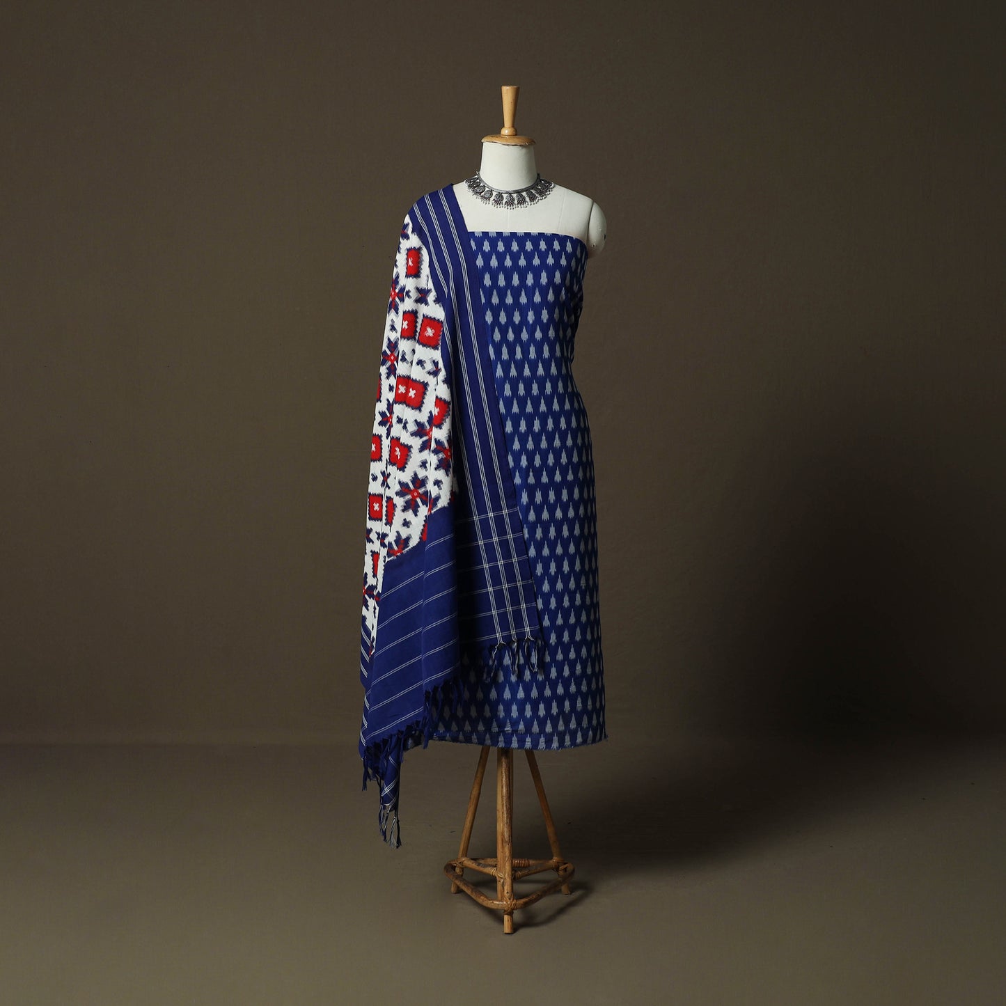 Handloom Mercerised Cotton Pochampally Ikat 2pc Unstitched Dress Material Kurta Set 33