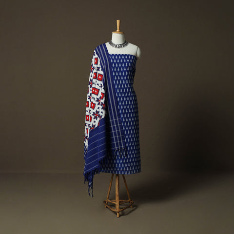 Handloom Mercerised Cotton Pochampally Ikat 2pc Unstitched Dress Material Kurta Set 33