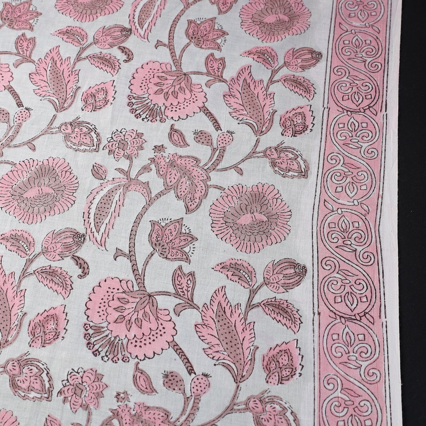 Pink Floral Jaal Sanganeri Block Printed Cotton Fabric