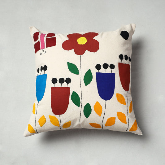 Multicolor - Pipli Applique Work Cotton Cushion Cover (16 x 16 in)