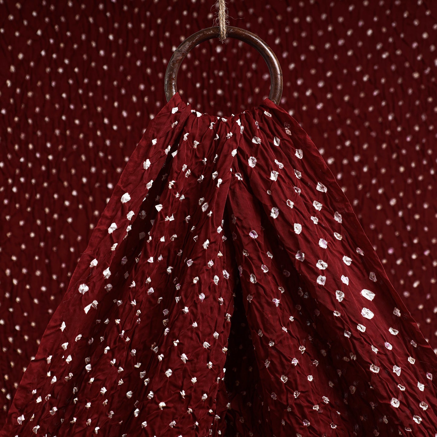 Maroon Kutch Bandhani Tie-Dye Modal Silk Fabric