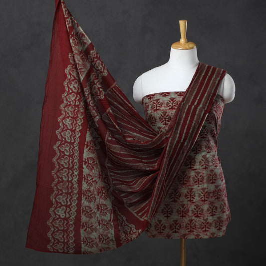 Maroon - Kutch Print 3pc Cotton Batik Dress Material  90