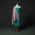 Green - Kutch Bandhani Tie-Dye Cotton 2pc Unstitched Dress Material Kurta Set with Earrings 12