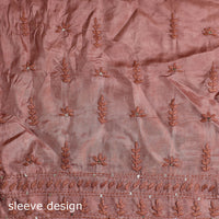 Brown - 3pc Hand Embroidery Dupion Silk Phulkari Dress Material 25