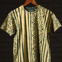 Green - Bindaas Natural Dyed Art Block Print Round Neck T-shirt in Pure Cotton