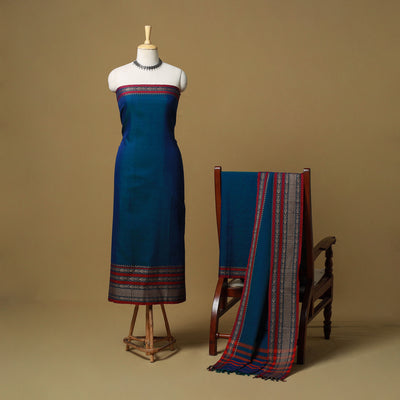 Dharwad Cotton 3pc Unstitched Dress Material with Border 43