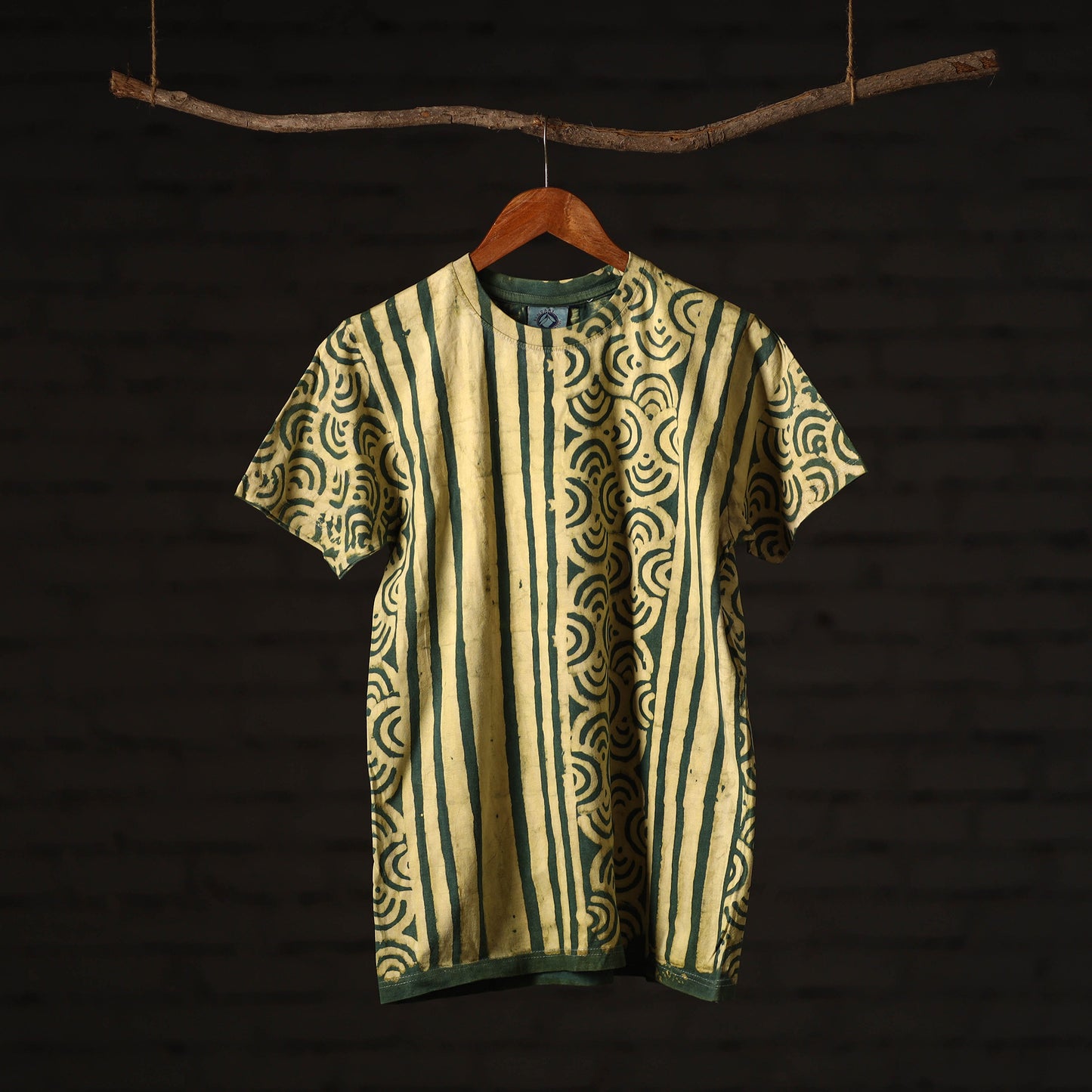 Green - Bindaas Natural Dyed Art Block Print Round Neck T-shirt in Pure Cotton