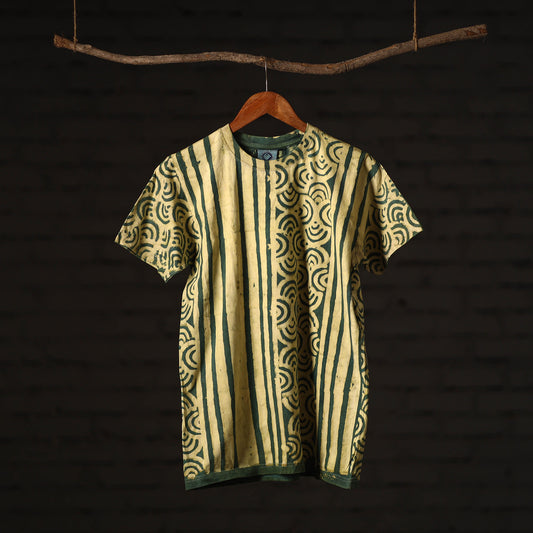 Green - Bindaas Natural Dyed Art Block Print Round Neck T-shirt in Pure Cotton