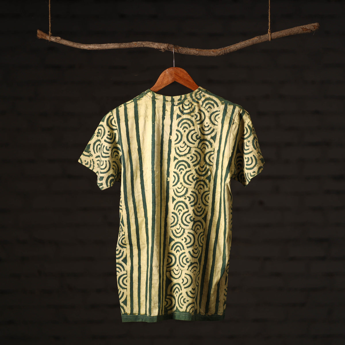 Green - Bindaas Natural Dyed Art Block Print Round Neck T-shirt in Pure Cotton