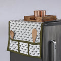 White Hand Block Printed Cotton Fridge Top Cover with Multiple Pockets