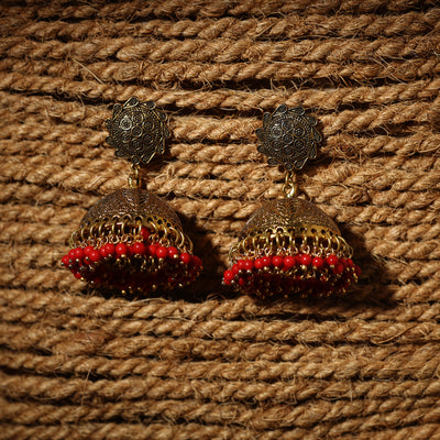 Ishrat Golden Handcrafted GS Beaded Jhumki Earrings