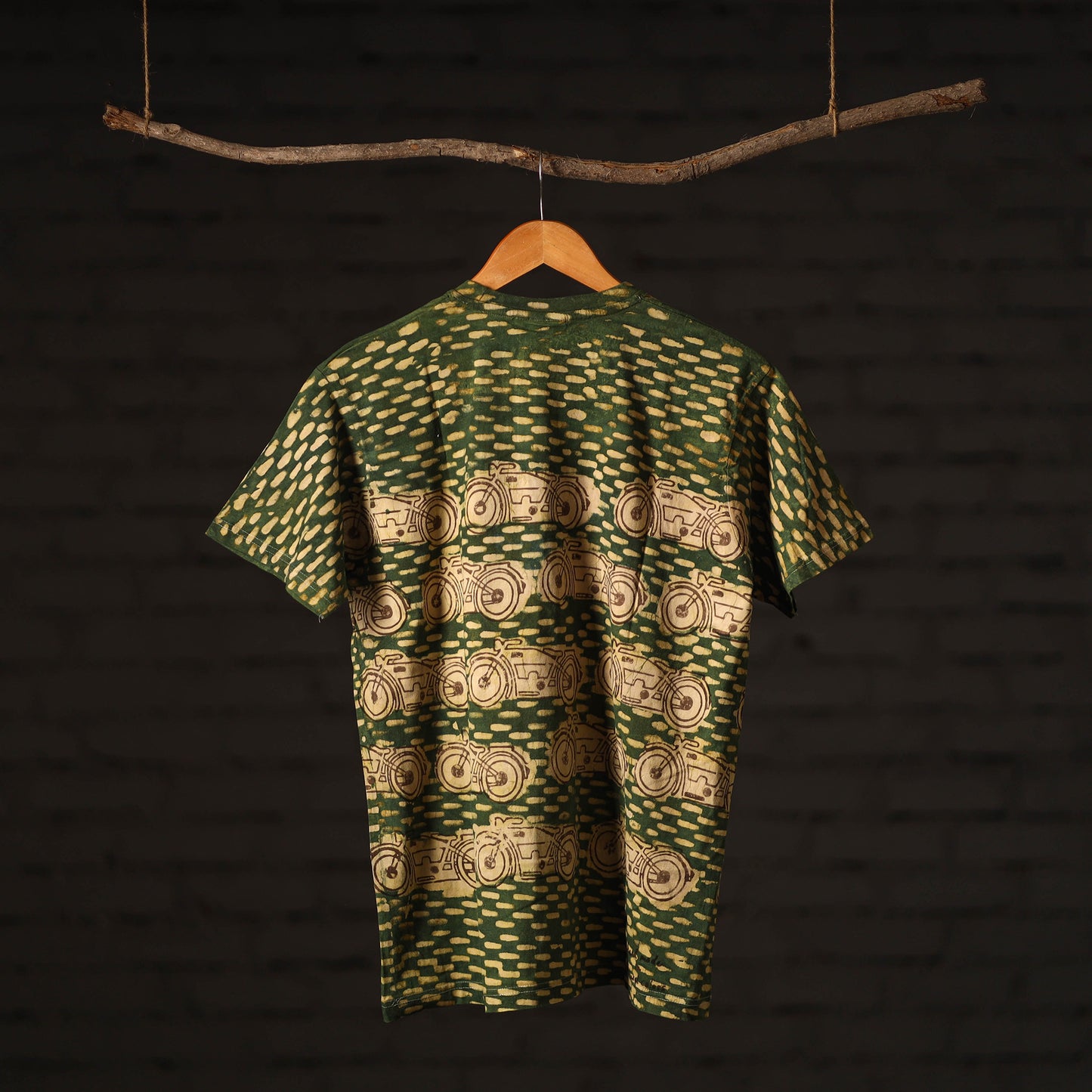 Green - Bindaas Natural Dyed Art Block Print Round Neck T-shirt in Pure Cotton