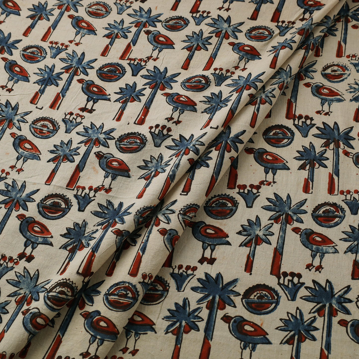 Beige Natural Dyed Block Print Cotton Ajrakh Fabric