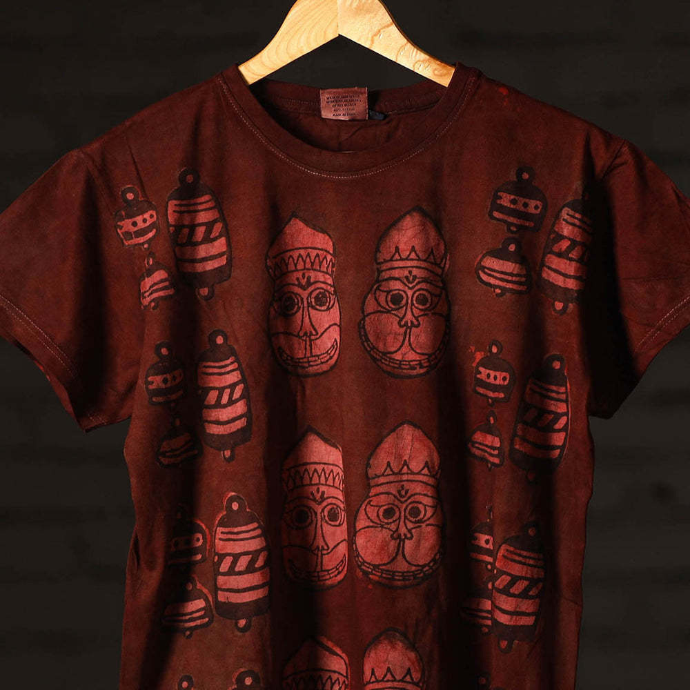 Brown - Bindaas Block Art Prints Natural Dyed Cotton Round Neck T-shirt