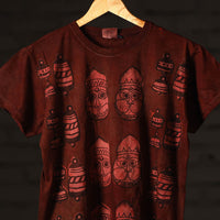 Brown - Bindaas Block Art Prints Natural Dyed Cotton Round Neck T-shirt