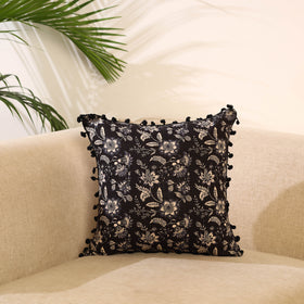Black Cotton Sanganeri Printed Cushion Cover