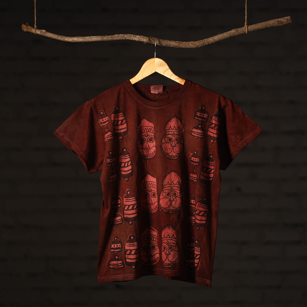 Brown - Bindaas Block Art Prints Natural Dyed Cotton Round Neck T-shirt