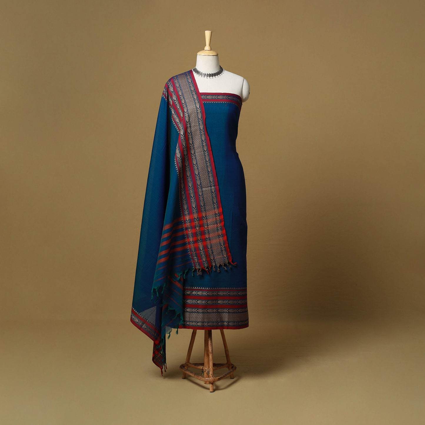 Dharwad Cotton 3pc Unstitched Dress Material with Border 43