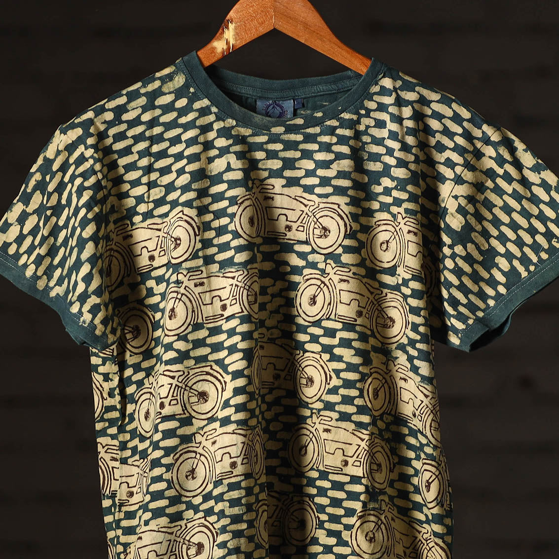 Green - Bindaas Natural Dyed Art Block Print Round Neck T-shirt in Pure Cotton