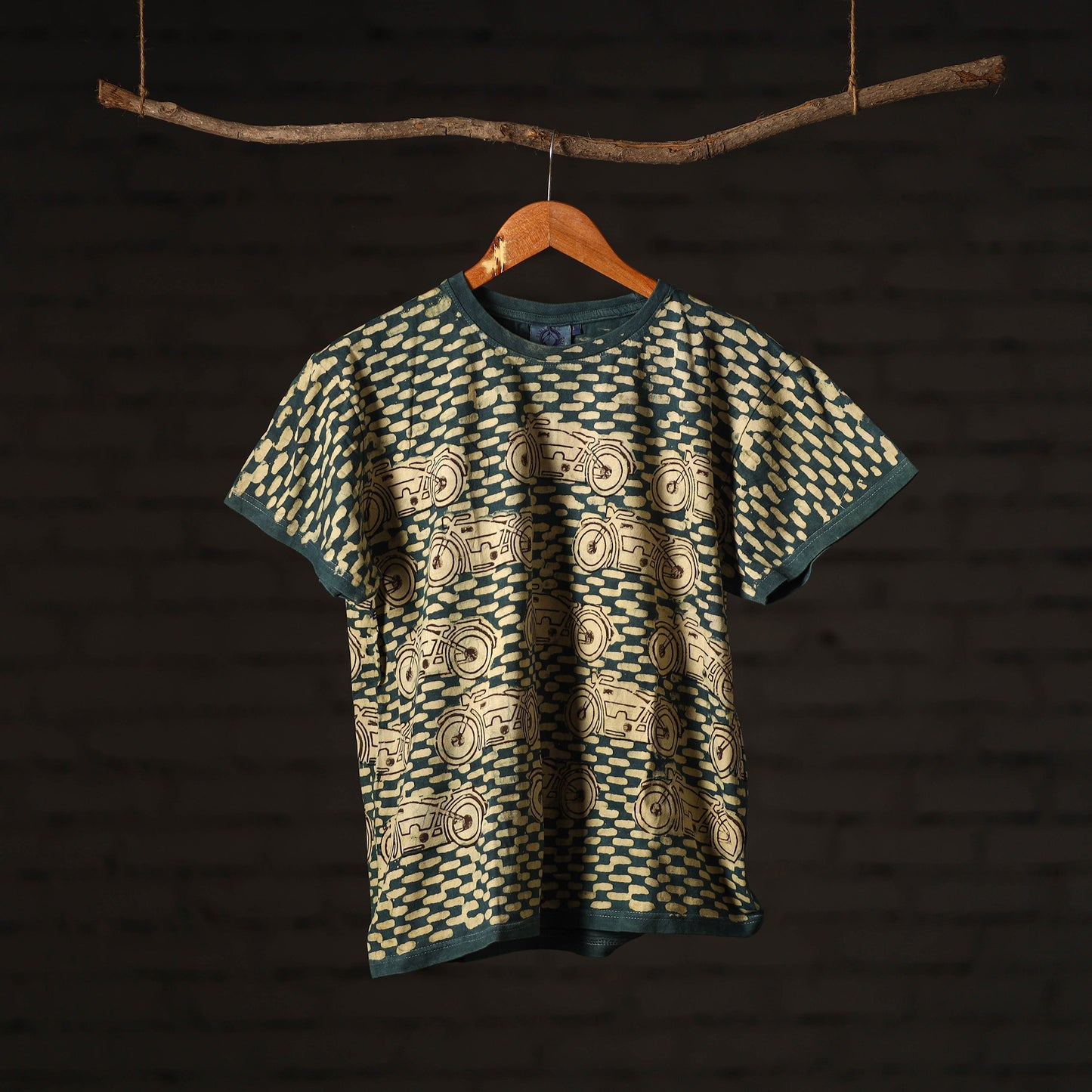 Green - Bindaas Natural Dyed Art Block Print Round Neck T-shirt in Pure Cotton