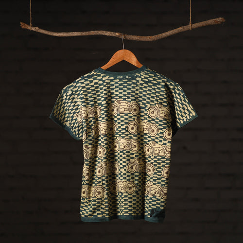 Green - Bindaas Natural Dyed Art Block Print Round Neck T-shirt in Pure Cotton