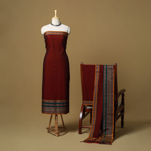 Dharwad Cotton 3pc Unstitched Dress Material with Border 44