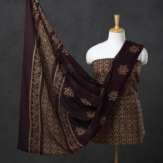 Brown - Kutch Print 3pc Cotton Batik Dress Material 95