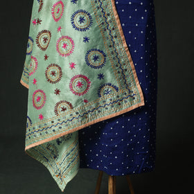Blue - Kutch Bandhani Tie-Dye Cotton 2pc Unstitched Dress Material Kurta Set with Earrings 14