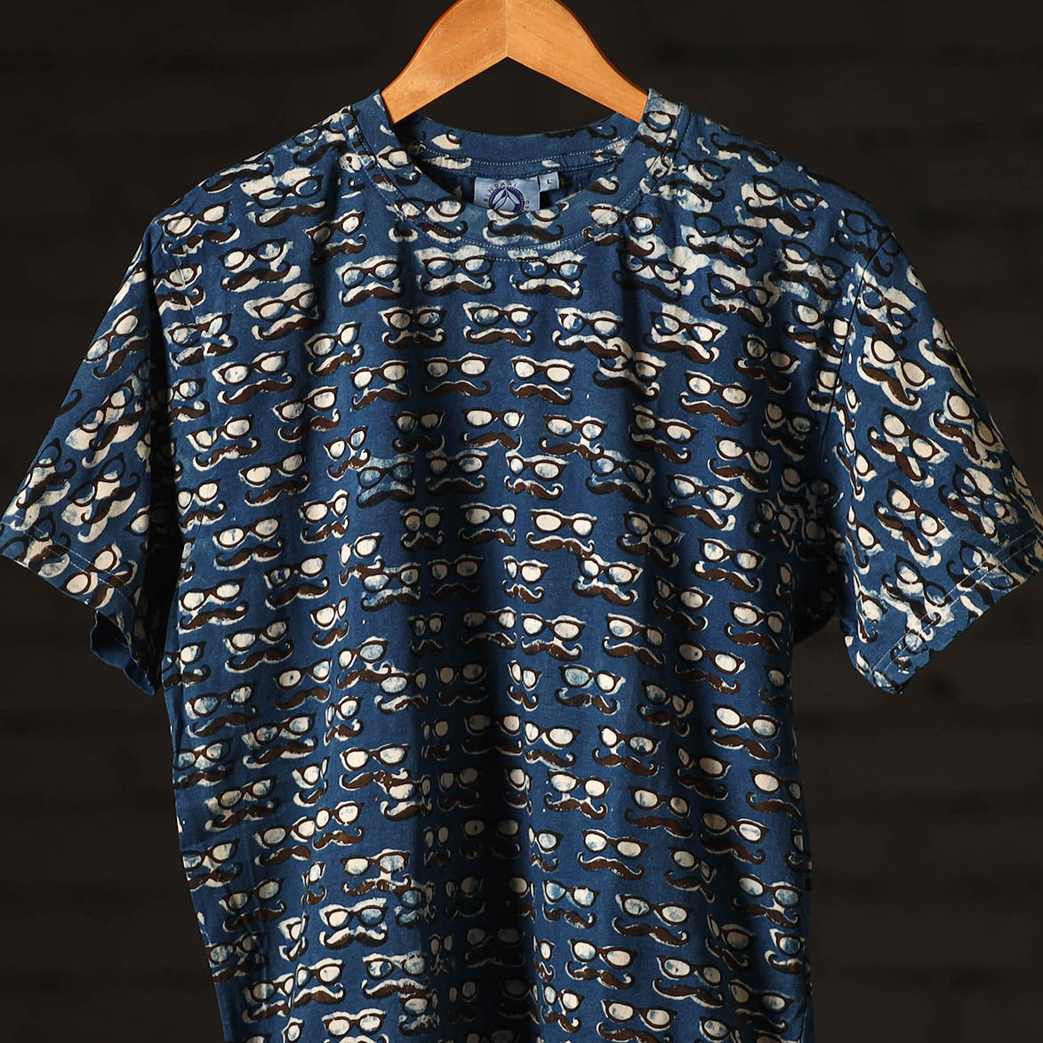 Blue - Bindaas Block Art Printed Cotton Round Neck T-shirt