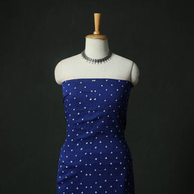 Blue - Kutch Bandhani Tie-Dye Cotton 2pc Unstitched Dress Material Kurta Set with Earrings 14