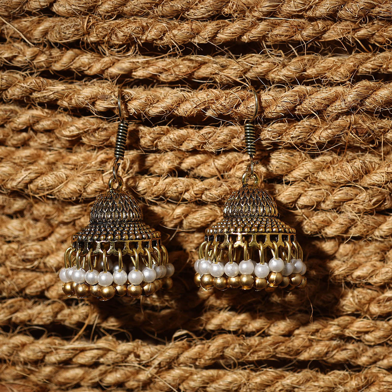 Soniya Golden Handcrafted GS Beaded Jhumki Earrings