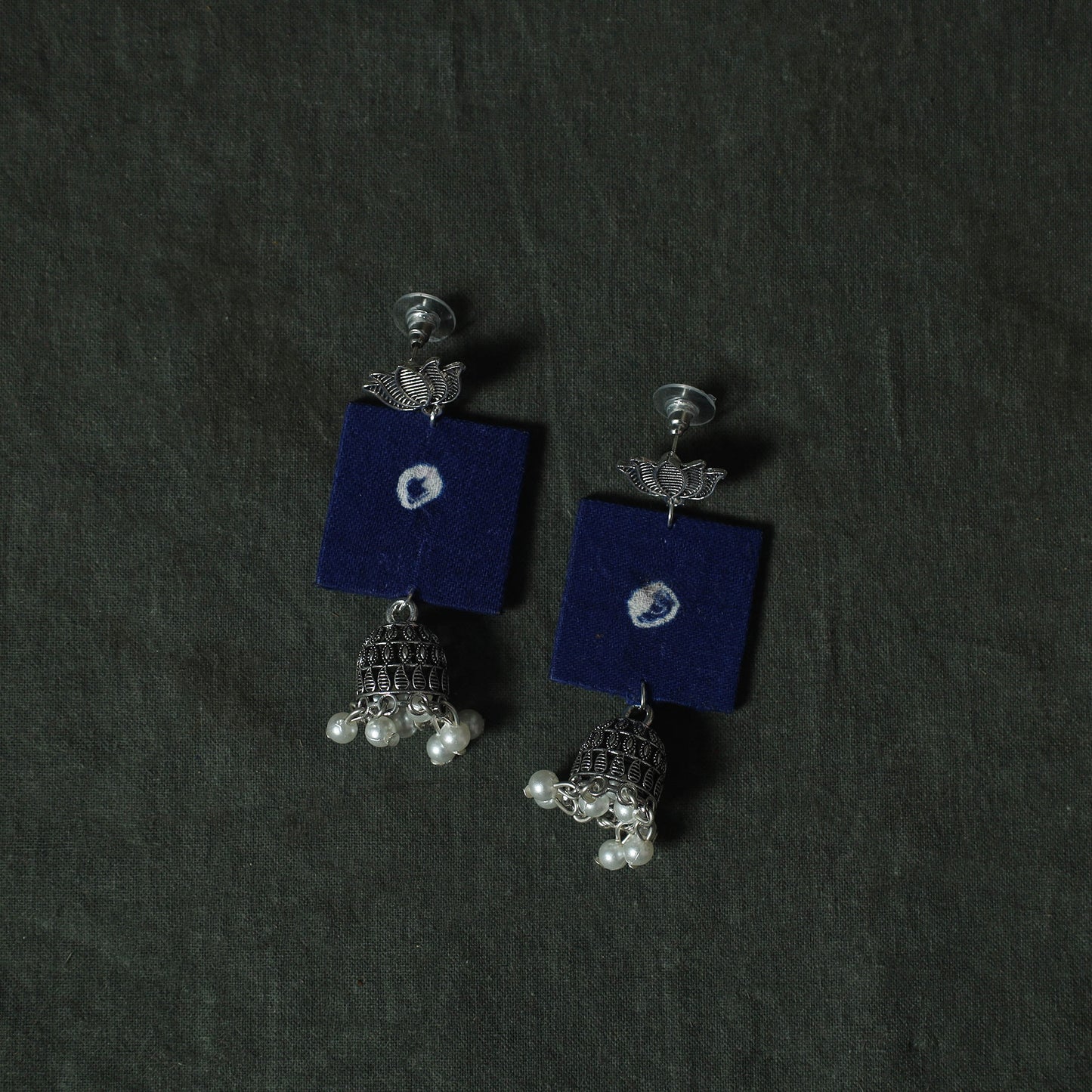 Blue - Kutch Bandhani Tie-Dye Cotton 2pc Unstitched Dress Material Kurta Set with Earrings 14