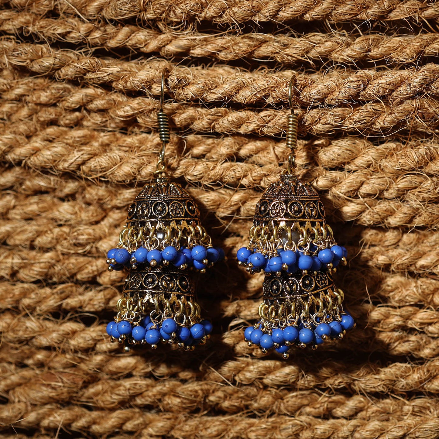 Aliya Golden Handcrafted GS Beaded Jhumki Earrings