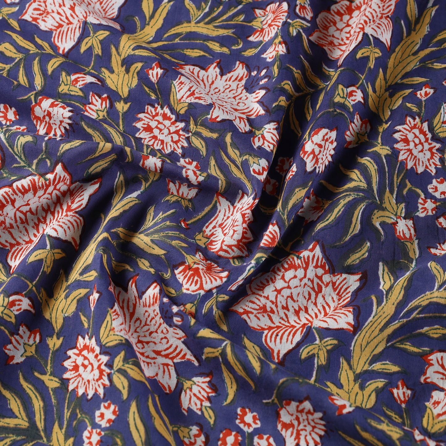 Multicolor - Yellow Lianas with Kamal Sanganeri Block Printed Cotton Fabric