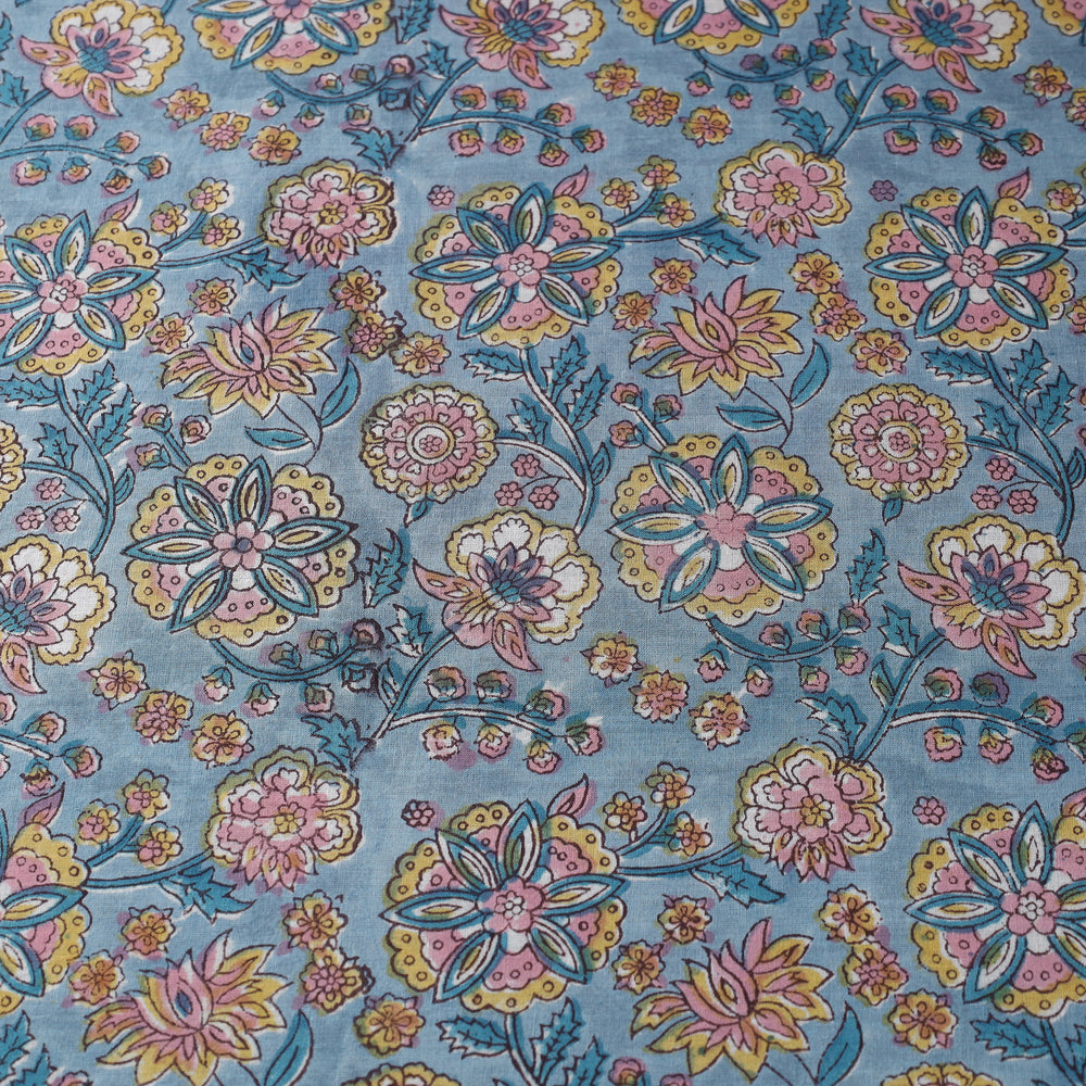 Blue - Multi Patterned Cotton Sanganeri Print Fabric