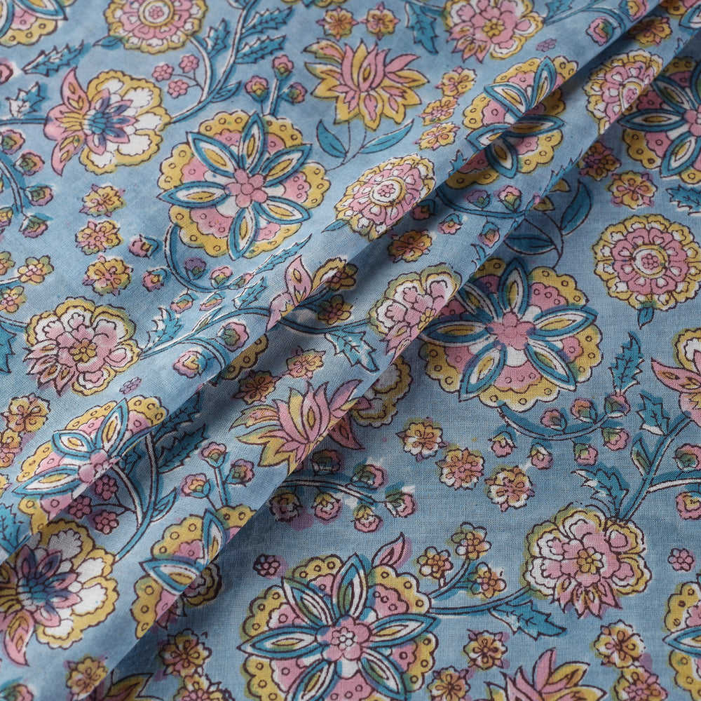 Blue - Multi Patterned Cotton Sanganeri Print Fabric