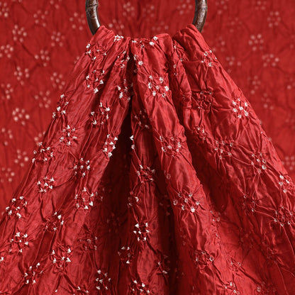 Red Kutch Bandhani Tie-Dye Chanderi Silk Fabric