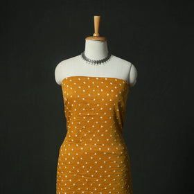 Yellow - Kutch Bandhani Tie-Dye Cotton 2pc Unstitched Dress Material Kurta Set with Earrings 15