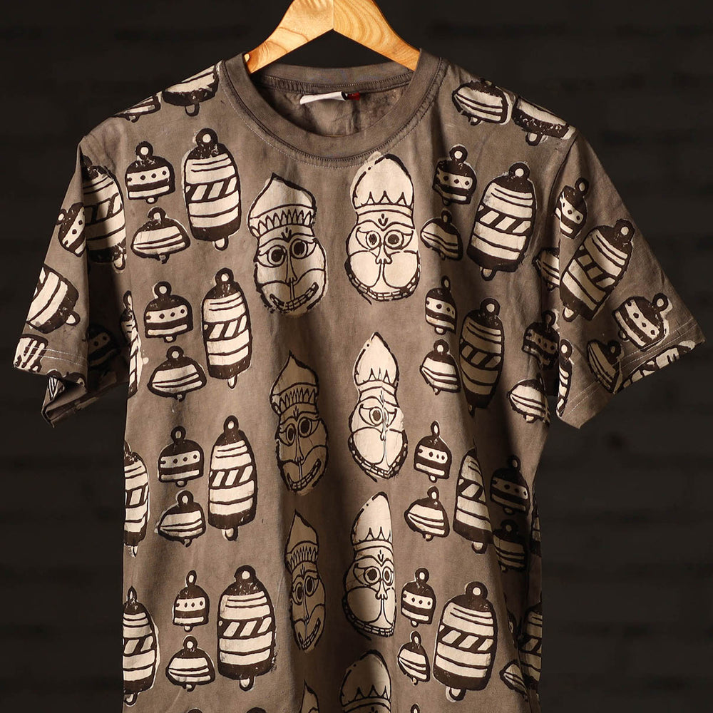 Brown - Bindaas Block Art Printed Cotton Round Neck T-shirt