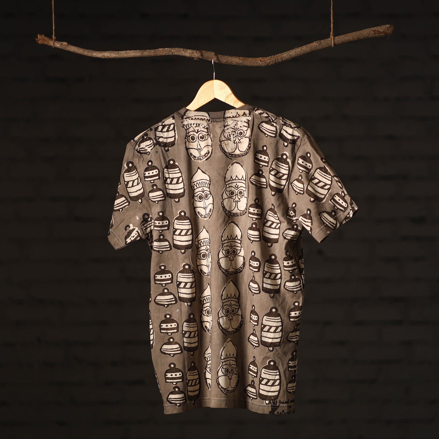 Brown - Bindaas Block Art Printed Cotton Round Neck T-shirt