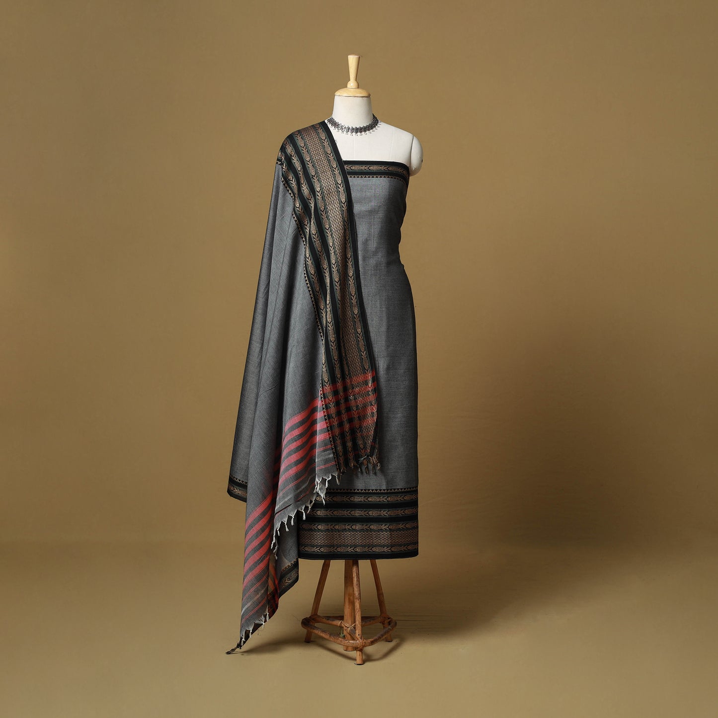 Dharwad Cotton 3pc Unstitched Dress Material with Border 45