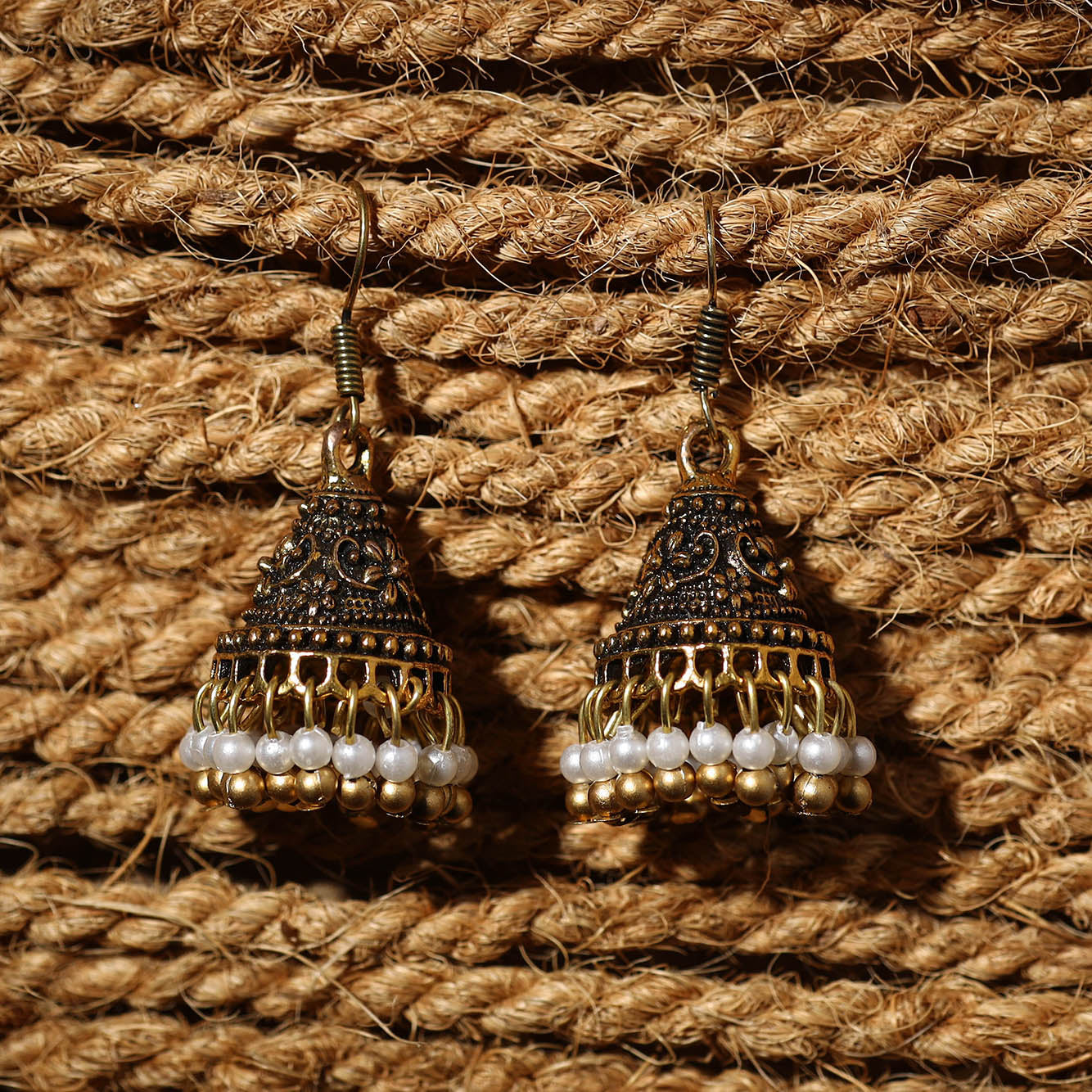 Najish Golden Handcrafted GS Beaded Jhumki Earrings